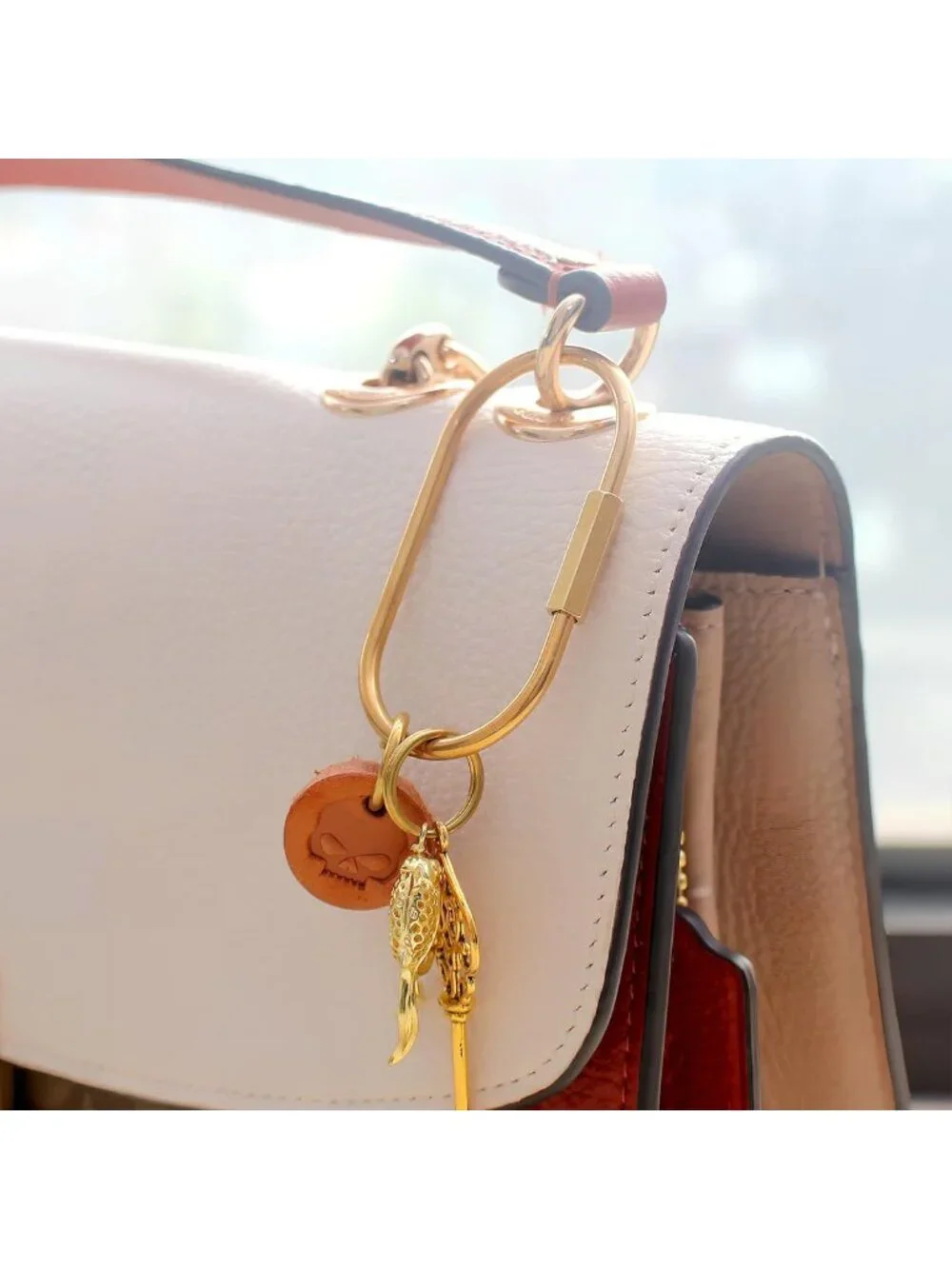 Gold Carabiner Keychain Clip with Lock, Stylish Bag Charms & Key Ring